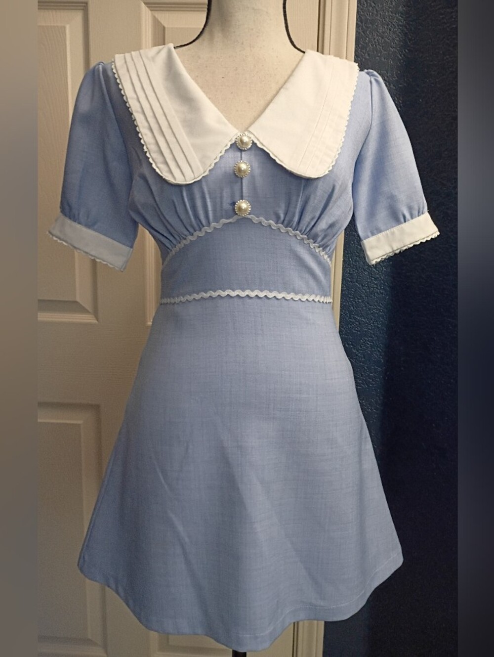 Light Blue Mini Dress with White Collar